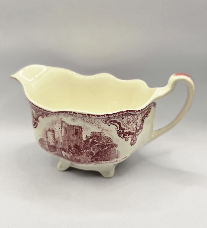 Lovely Johnson Brothers Red /Pink Creamer Gravy Boat Old Britain Castles