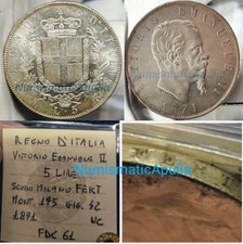 VITTORIO EMANUELE II - 5 Lire 1871 BU ⭐FEKT VARIANT ⭐ RARE APPRAISED! Silver