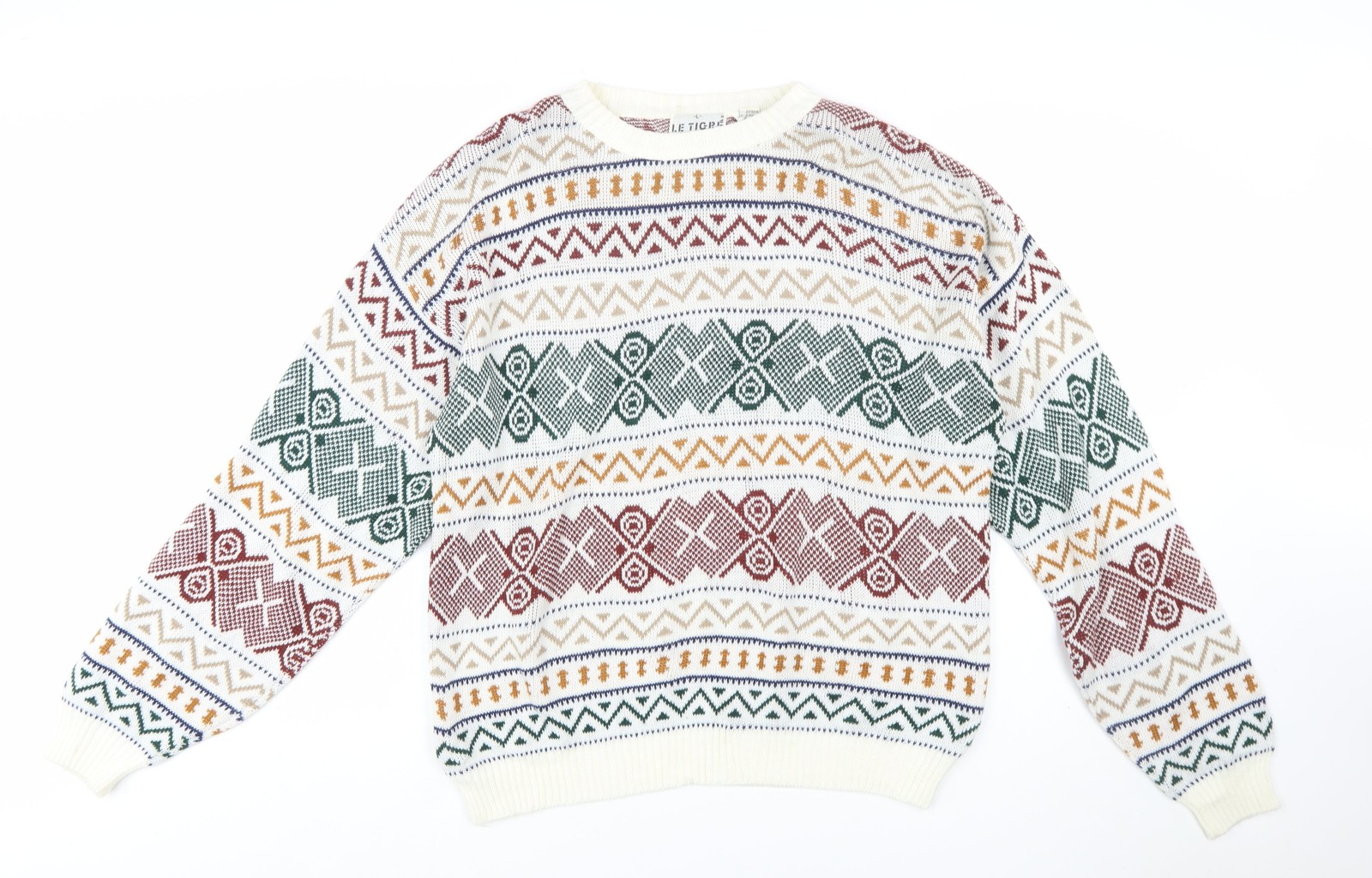 Le Tigre Mens Pullover Jumper Size L Multicoloured Crew Neck Geometric Casual image 2