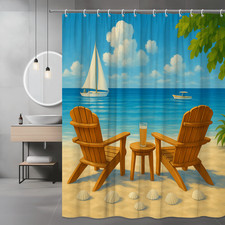 Beach Themed Shower Curtain - Nautical Ocean Sailboat Design