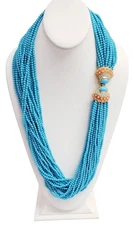 Kenneth Jay Lane Necklace Turquoise Coral 22 Strands Center Clasp
