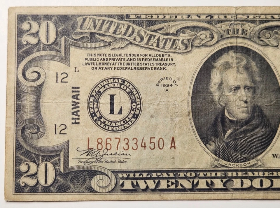 1934-A Hawaii $20 Dollar Bill Federal Reserve Note FRN - Image 3 of 4