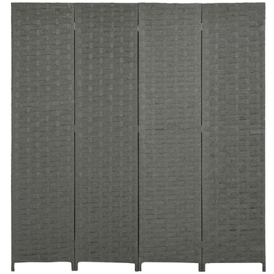 Raumteiler 4-teilig grau Korboptik Holzrahmen 169,5x159,5cm Sichtschutz
