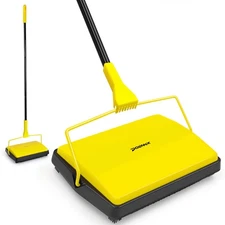 Carpet Sweeper Manual Push with Horsehair Brush, Electrostatic Floor Roller S...