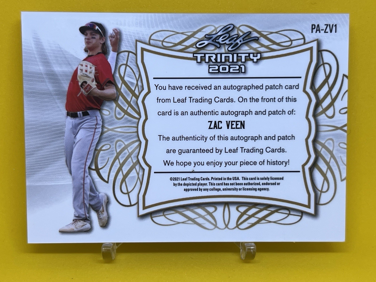 2021 Leaf Trinity ZAC VEEN Prospect PLATINUM Patch AUTO /99 Rockies Sick Patch view 6