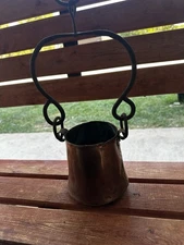 Antique Hand Hammered Copper Dovetail Cauldron Pot Forged Bail Handle