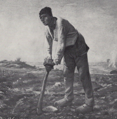 THE MAN WITH THE HOE Labor Realism Farm Scene Millet 1892 Antique Engraving