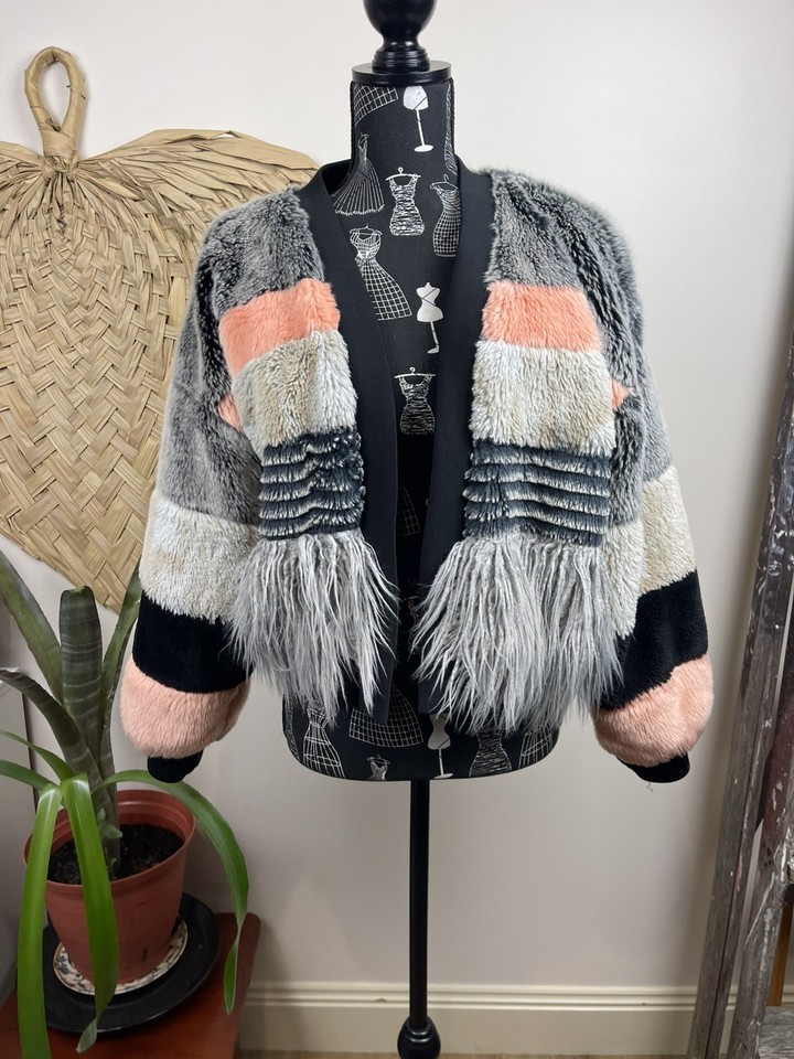 Young Fabulous & Broke On The Road chic boho Tokyo fluffy faux fur jacket M/L