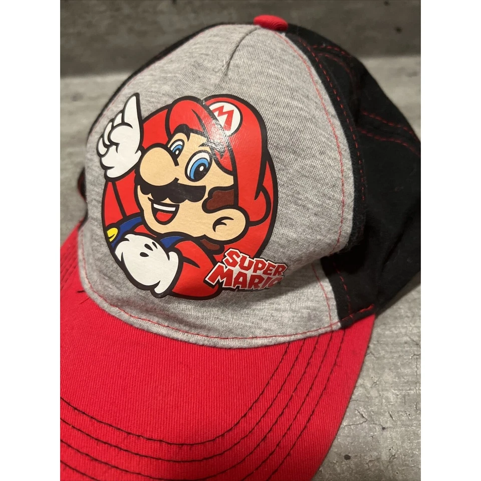 Nintendo Super Mario Bros Unisex Kids Adjustable Snapback Hat Cap Black Gray Red - Image 2 of 4
