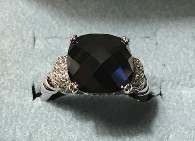 NWT Epiphany Sterling Silver Diamonique Checkerboard Cushion Stone Ring Size 8