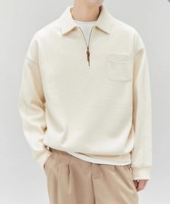 Waffle Knit Quarter Zip Jumper Cream Oversized Pullover Sweater XL/XXL
