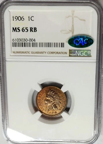 Choice 1906 Red-Brown Indian Head Cent 1C NGC MS-65 RB CAC Certified Red Brown