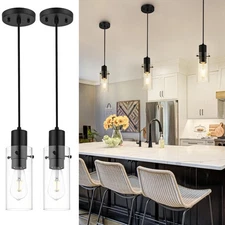 2 Pack Black Pendant Light Fixtures, Mini Pendant Lighting with Clear Glass S...