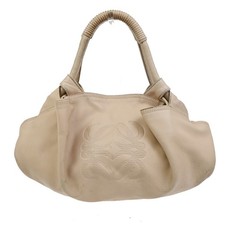 LOEWE Logo Anagram Hobo Shoulder Hand Bag Leather Beige Spain GHW 30CA772