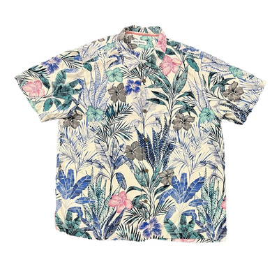 Tommy Bahama Camp Shirt Garden Getaway Coconut White Silk Extra Large XL EUC!