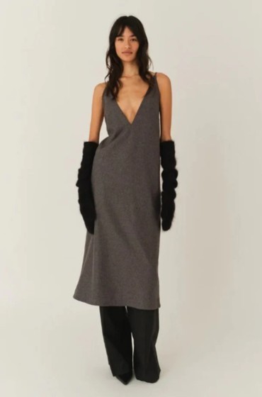 Vestido The Garment Mitch Gris Cuello en V Midi Sin Mangas Talla US XXS Mezcla de Lana