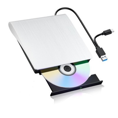 External CD/DVD Drive 2In1 USB Portable Optical Disc Reader Writer White