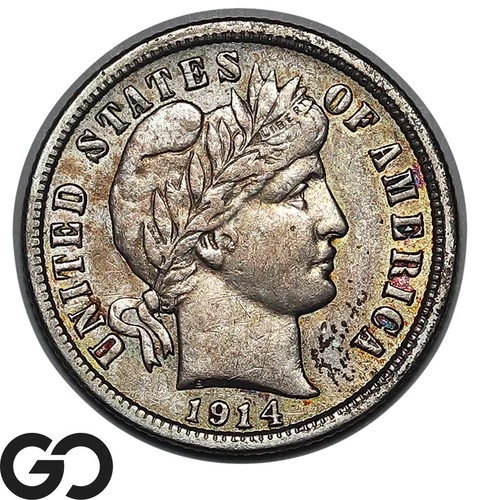 1914-D Barber Dime, Toner, Choice XF