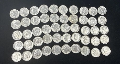 1959 Roosevelt Dime 50-Coin Roll BU #10963
