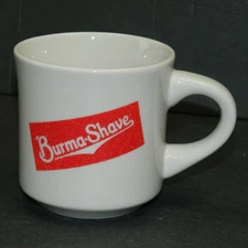 Burma Shave Mug Coffee Cup Raised Texture Logo Ceramic Scuttle