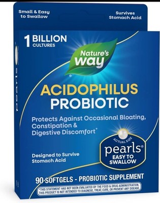 Nature's Way Acidophilus Probiotic Pearls, Supports Digestive 90 Softgels SEALED
