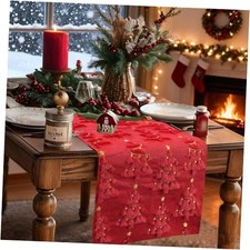 Christmas Table Runner for Winter Holiday, Red Xmas Tree Soft Plush Red-Star