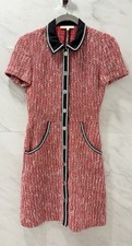 Maje Women’s Red Tweed Snap Button Up Short Sleeve Dress Size 34
