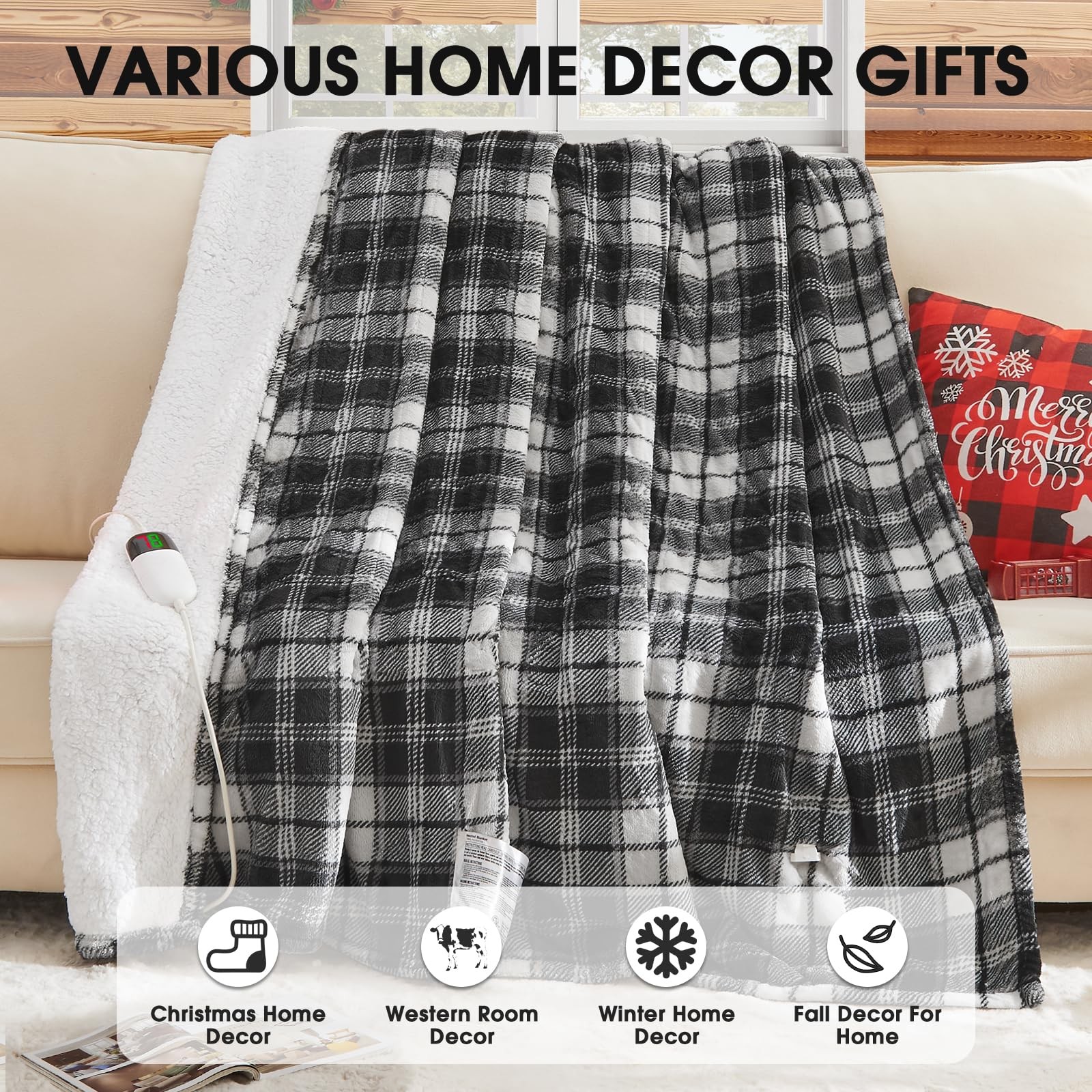 Black Heated Blanket Electric Throw, 50X60 Heating Throw with 10 Heats Levels...