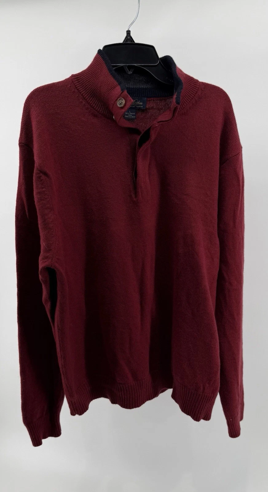 Brooks Brothers Solid Red 100% Merino Wool 1/4 Button Pullover Sweater Mens L