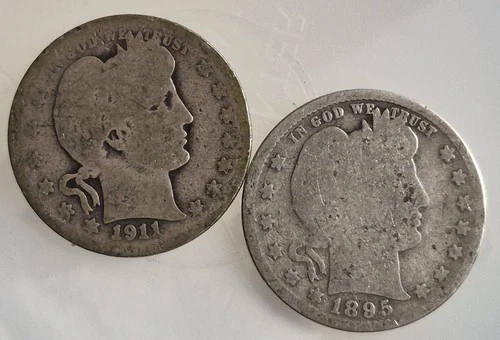 1895 & 1911 Barber Silver Quarters | Philadelphia | AG - Set of 2