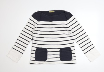 Neuwertiger Samt Damen Marine Streifen Baumwolle Pullover Sweatshirt Gr. 12