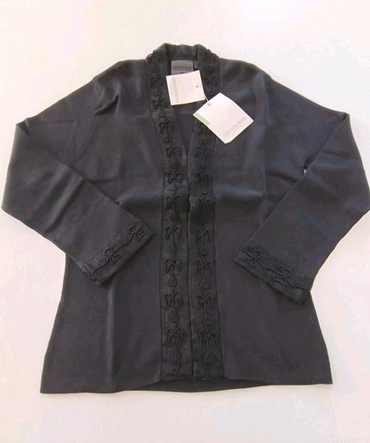 COUNTRY ROAD Cardigan L Sleeve Knit Jumper XS 100 Cotton Black embroidered BNWT - Picture 4 of 6