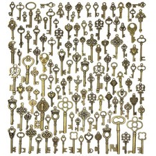 125 PCS Vintage Skeleton Key Set Charms, Mixed Antique Style Bronze Brass for...