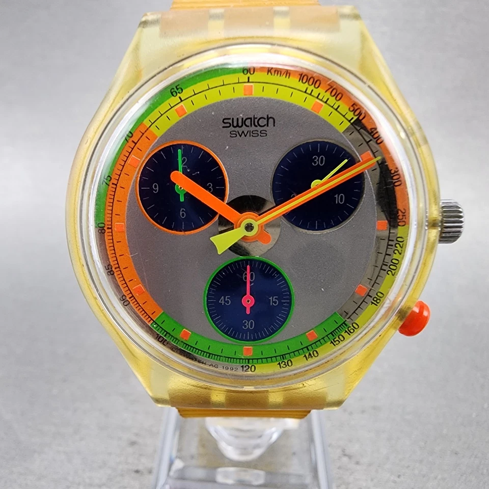 Reloj Swatch Jelly Stag Cronógrafo Hombre 37mm Esfera Plateada Transparente SCK104 Redondo PIEZAS Foto 3 de 4