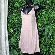 Aakkaa Dress Small Pink Slip Mini Spaghetti Straps Backless Halter Neck 3217