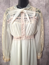 Vintage 80's Miss Elaine Peignoir Set Sz L Sheer Long Nylon Chiffon Lace Bridal