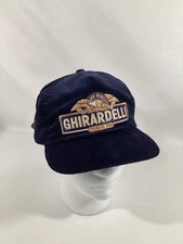 Ghirardelli Hat Cap Vintage Strapback Corduroy Navy Blue USA San Francisco