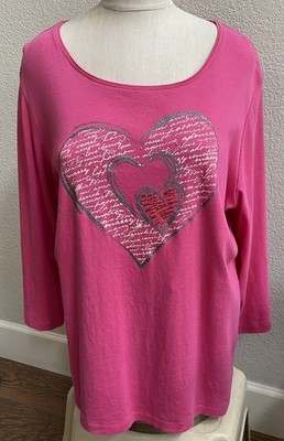 Karen Scott Women's Pink  Top Hearts Valentine Size 1X
