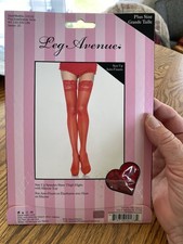 Leg Avenue Red Thigh Highs Plus Size Spandex Sheer w Silicone Top