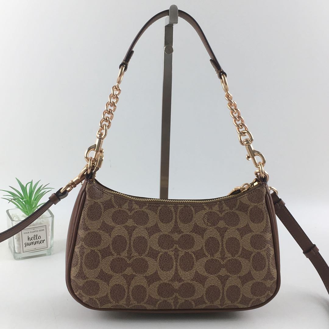 COACH Teri 2Way Shoulder Bag Signature Canvas Brown Crossbody