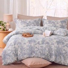Grey Toile Botanical Cotton Queen Size Duvet Cover Set - Light Grey
