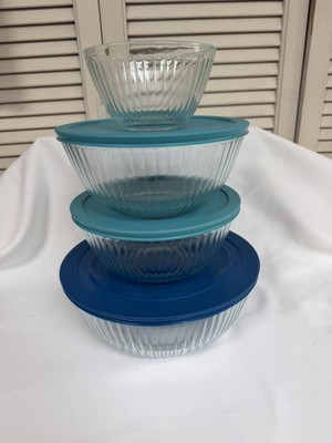Pyrex Clear Ribbed Mixing Nesting Bowl Set 4 Vintage 7401-S To 7404-S With 3Lids