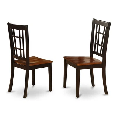 East West Furniture Nicoli 10" Wood Dining Chairs in Black/Cherry (Set of 2)
