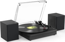   Record Player with 2 External Speakers, Vinyl Turntable, Black