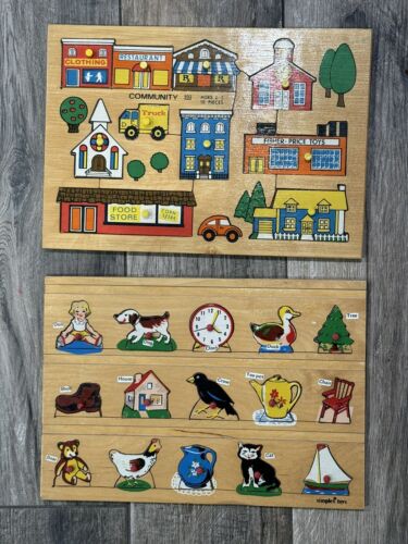 2  vintage wood puzzles Fisher Price Community Park And Simplex Toys Objects - Picture 1 of 3