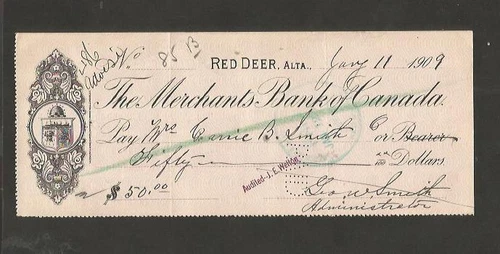 Canada -  illustrated bank checks from Red Deer, Alberta 19096-1910 [ 257