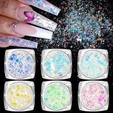 2 Pots Colorful Nail Sparkle Sequins Powder Flakes Nail Art Glitter Decoration