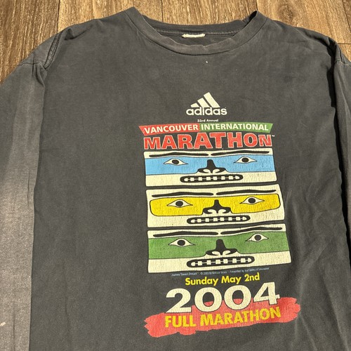 T-shirt manica lunga Adidas Montreal Canada Marathon 2004 vintage grande invecchiata - Foto 3 di 12