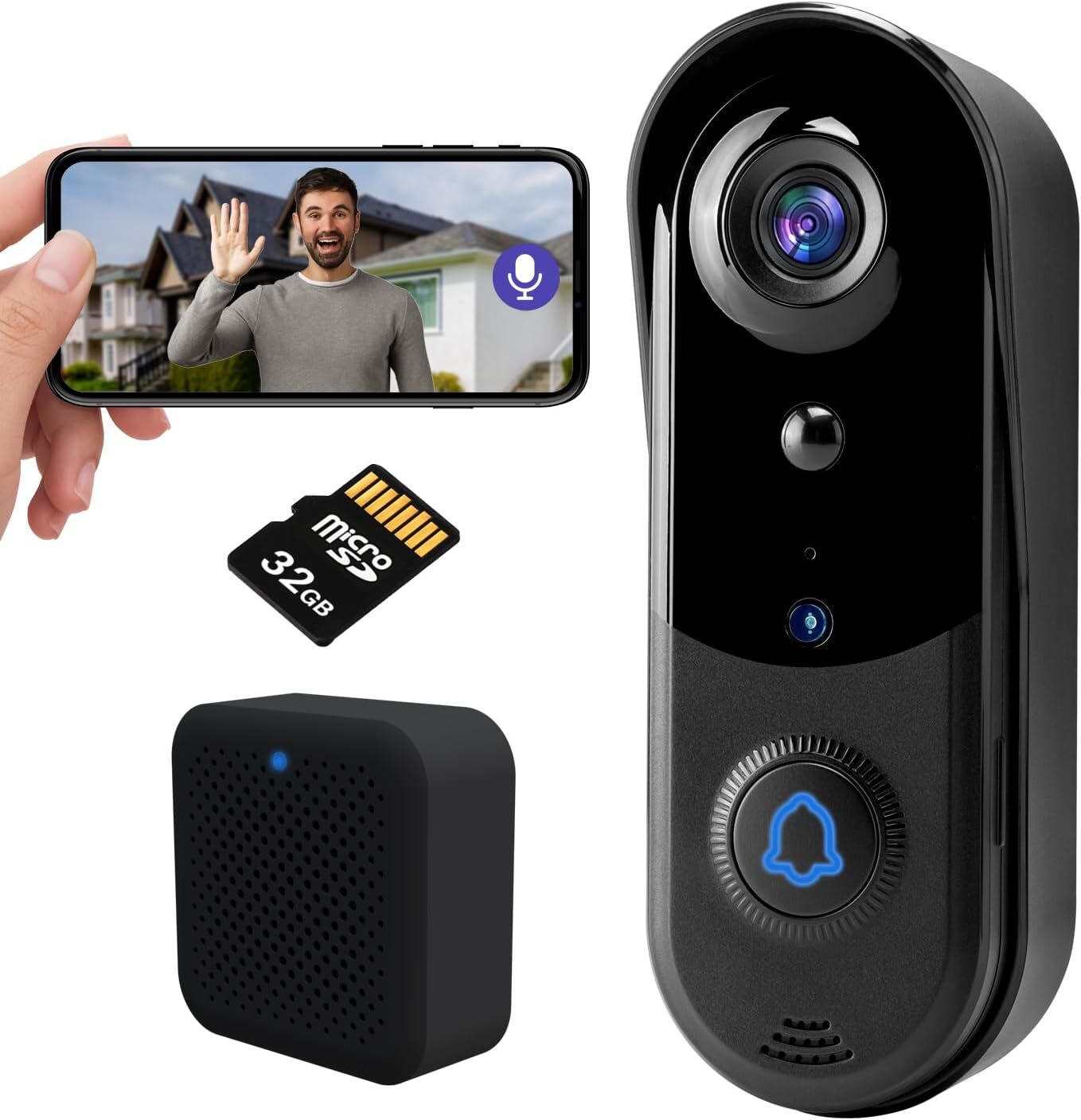 Wireless Smart Video Doorbell Camera with HD Live View and Chime for Home Security-image