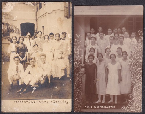 Phil STUDENT & TEACHERS, CLASE DE ESPANOL Real Photo 2 RPPC Vintage Postcards - Picture 3 of 3